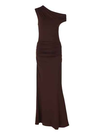 Brown one-shoulder evening dress 