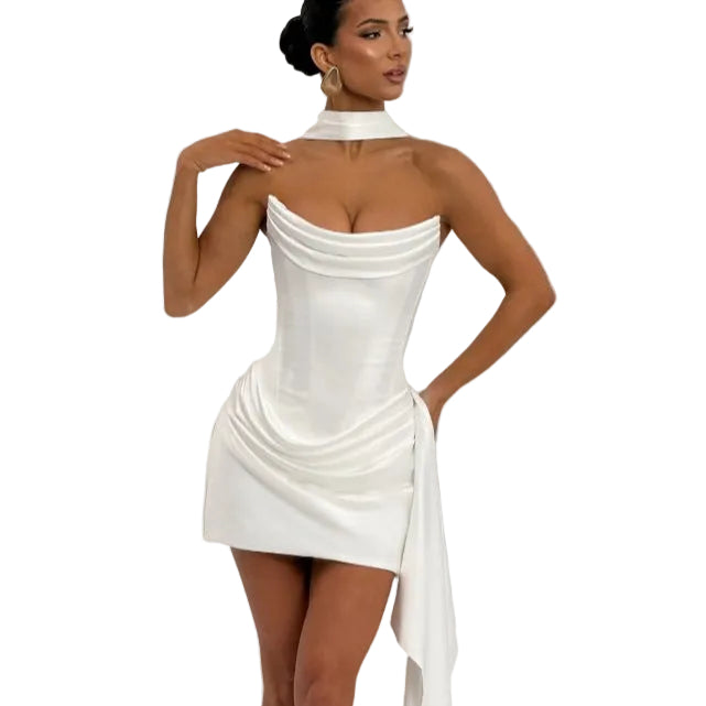 Strapless Satin Mini with Choker Neck Detail dress from Uplift Luxe
