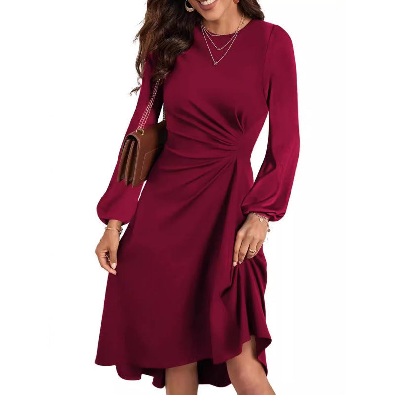 Long Sleeve Ruched Waist A-Line Dress – view 4