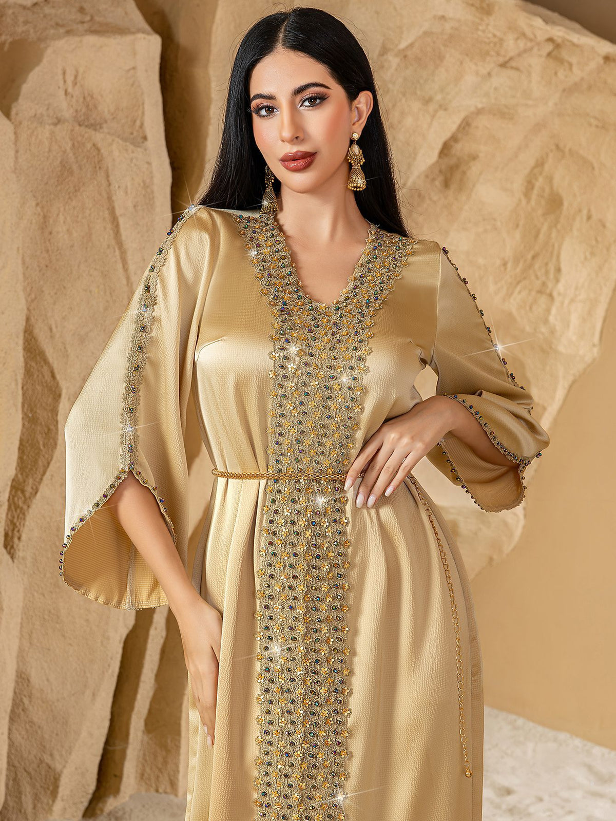 Embellished Satin Kaftan Abaya 