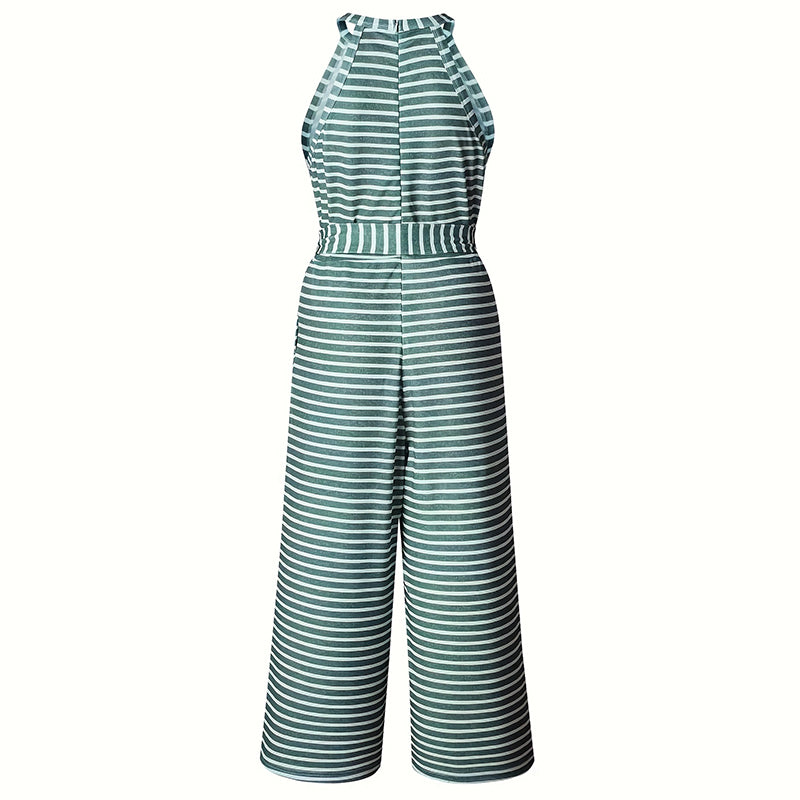 Sleeveless striped jumpsuit perfect for summer outings and casual wear


