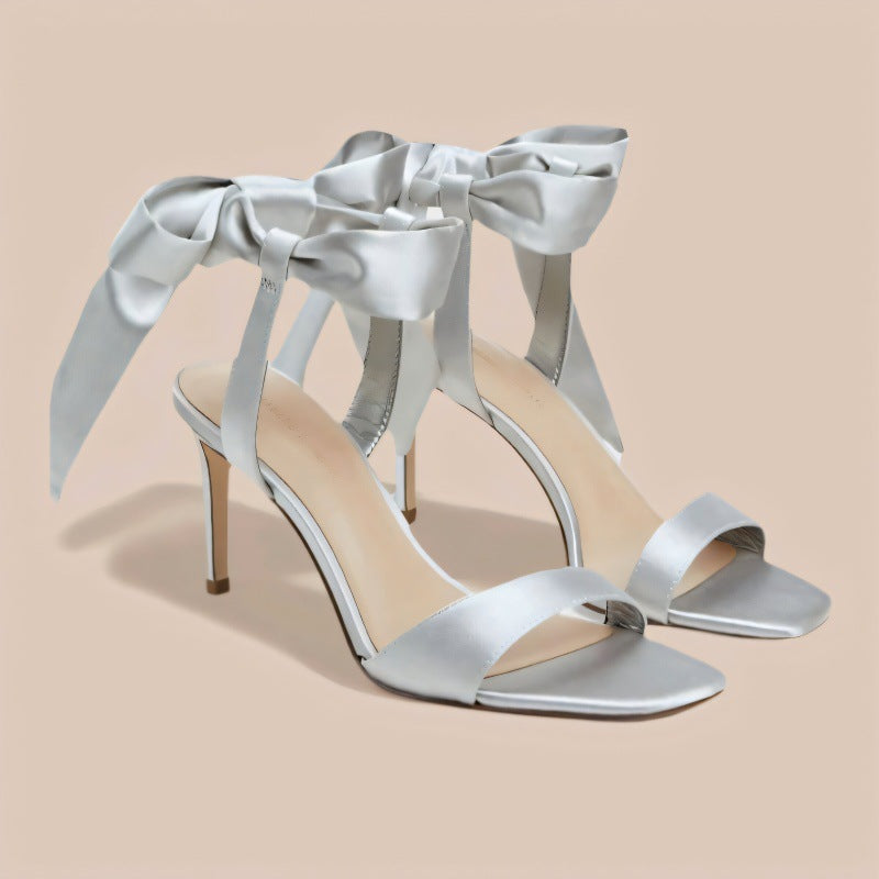 Bow-tie Strappy Satin Faux-leather Sandals