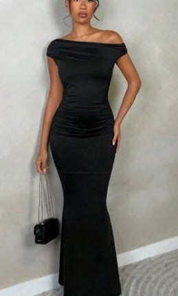 Off-Shoulder Ruched Mermaid Maxi Dress