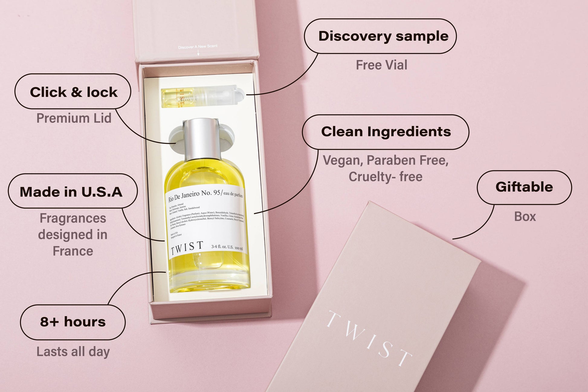 Product packaging with features highlighted  as made in usa and clean ingredients 