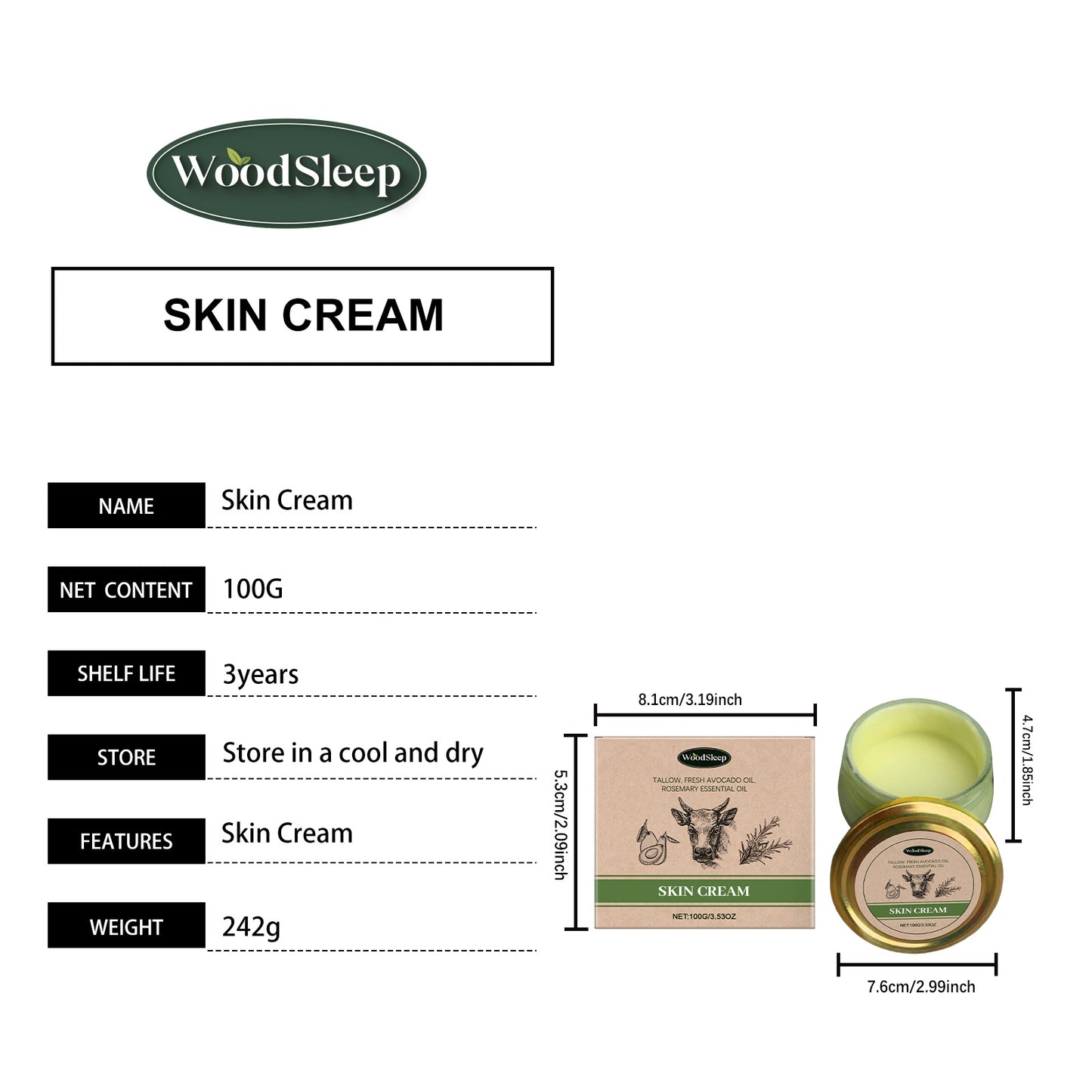 Natural skin cream for deep hydration and smoothness