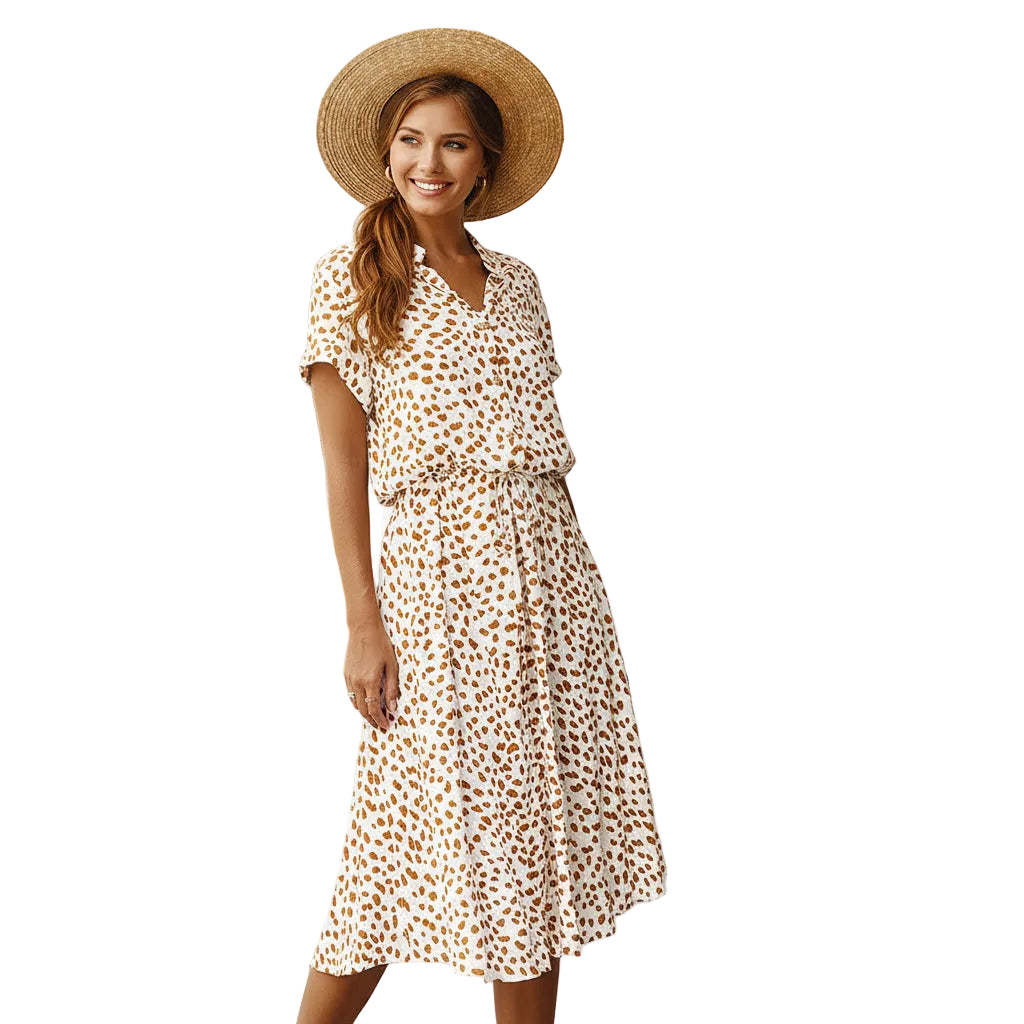 Casual polka dot shirt dress with collar perfect for summer and beach wear

