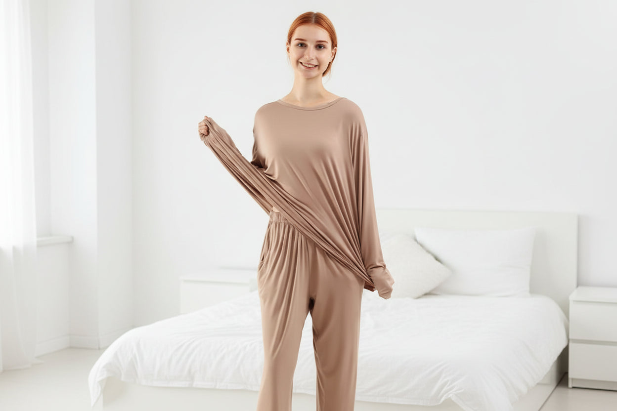 Women's bamboo loungewear set plus size 3XL-7XL elastic waist pants home wear

