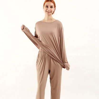 Bamboo fiber home suit women 3XL-7XL elastic waist long sleeve casual

