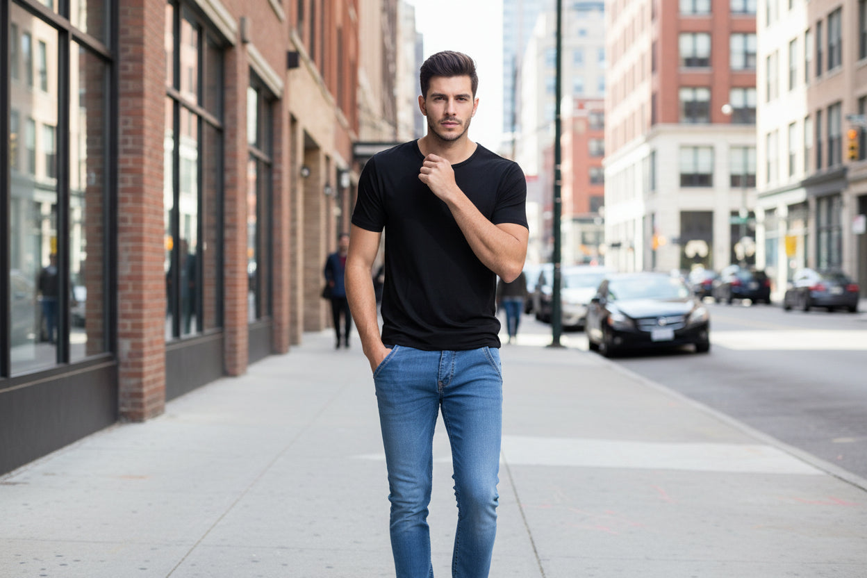 Men's bamboo t-shirt soft crew neck short sleeve black casual tee

