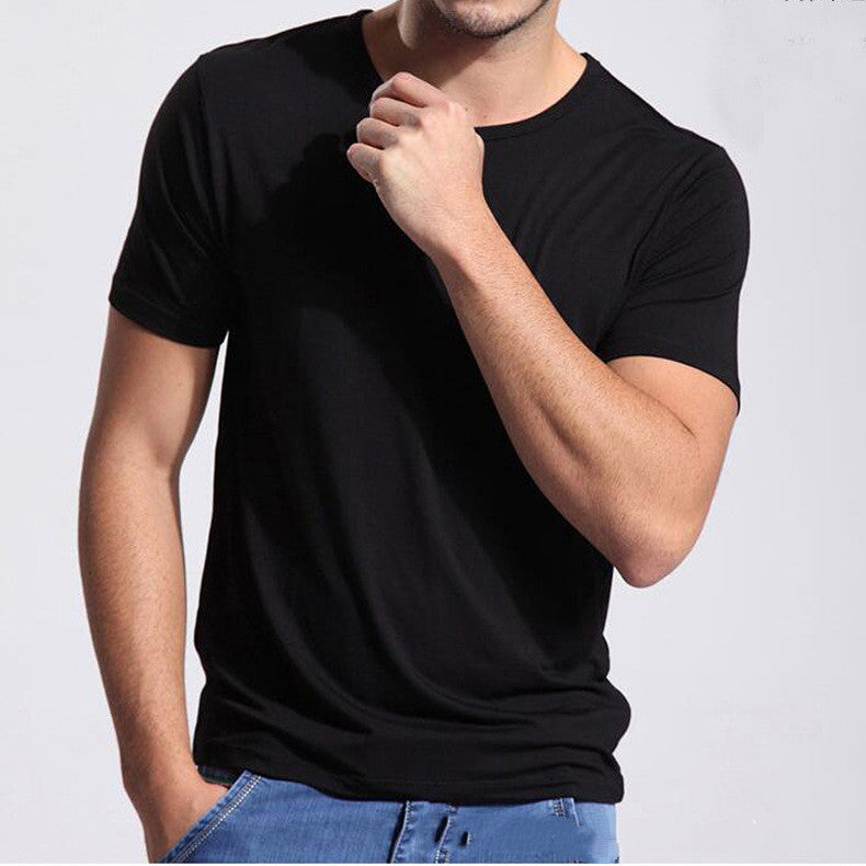 Bamboo fiber black  t-shirt men crew neck short sleeve breathable casual
