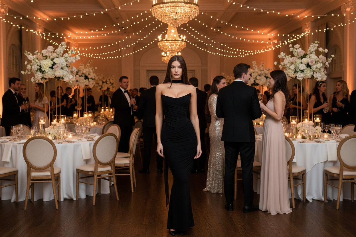 Formal gown women cowl neck maxi for wedding guest and prom

