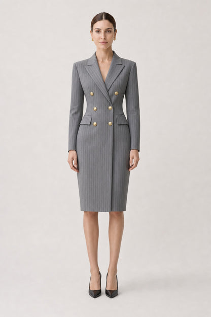 Pinstripe Double-Breasted Blazer Dress