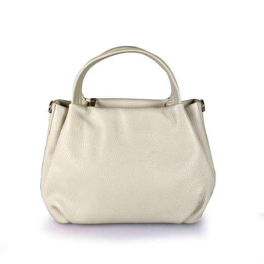 Italian Double Handle Leather Handbag Beige from Uplift Luxe