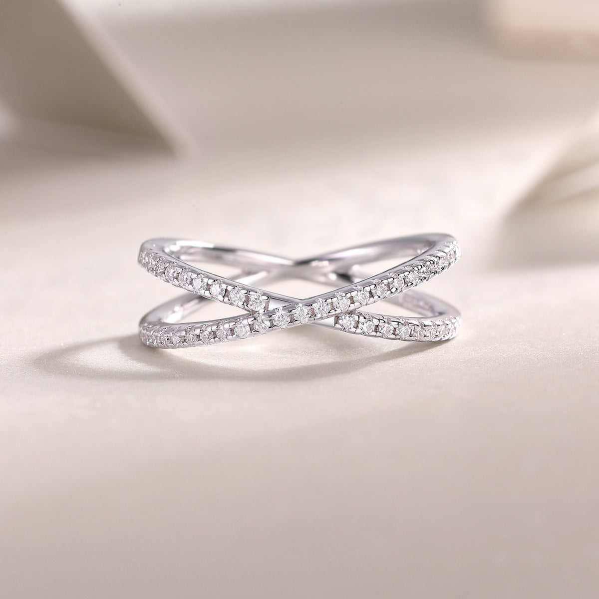 Lab-created moissanite ring with two silver bands