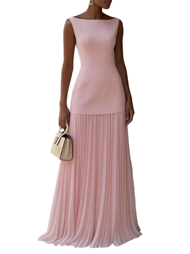 Slim-Fit Boat-Neck Knit Top with Floor-Length High-Waist Pleated Maxi Skirt Co-ord
