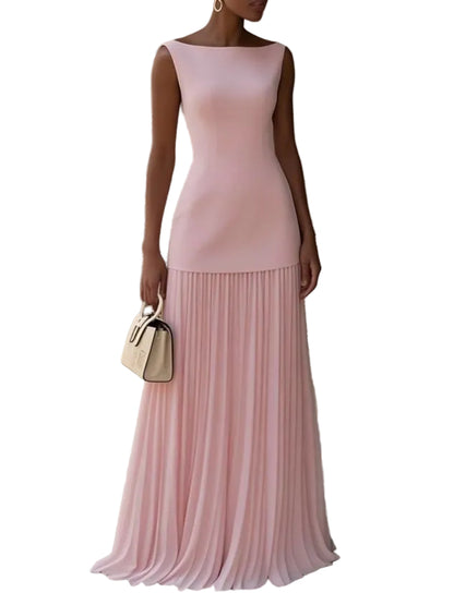 Slim-Fit Boat-Neck Knit Top with Floor-Length High-Waist Pleated Maxi Skirt Co-ord
