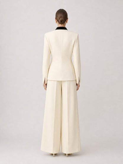 Cream Suit with Black Scarf Lapel