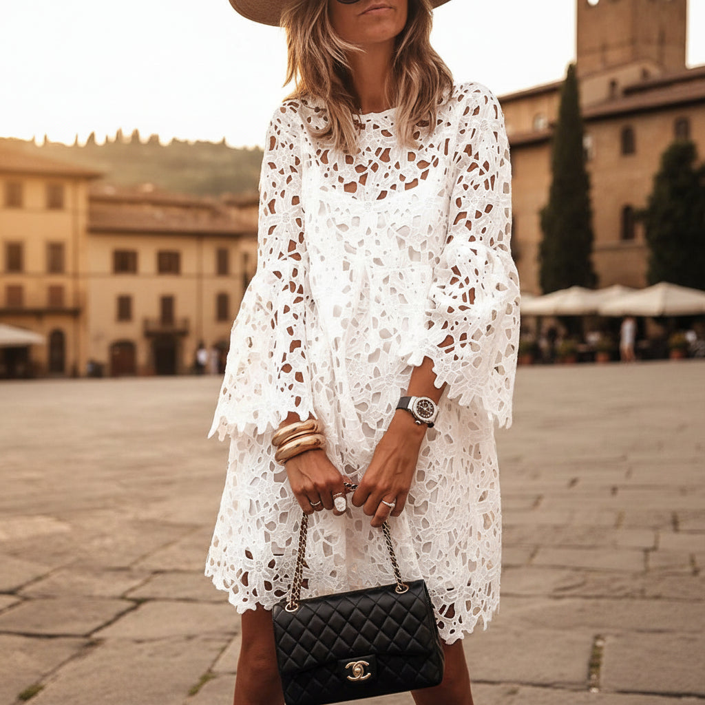 White lace ruffle dress 