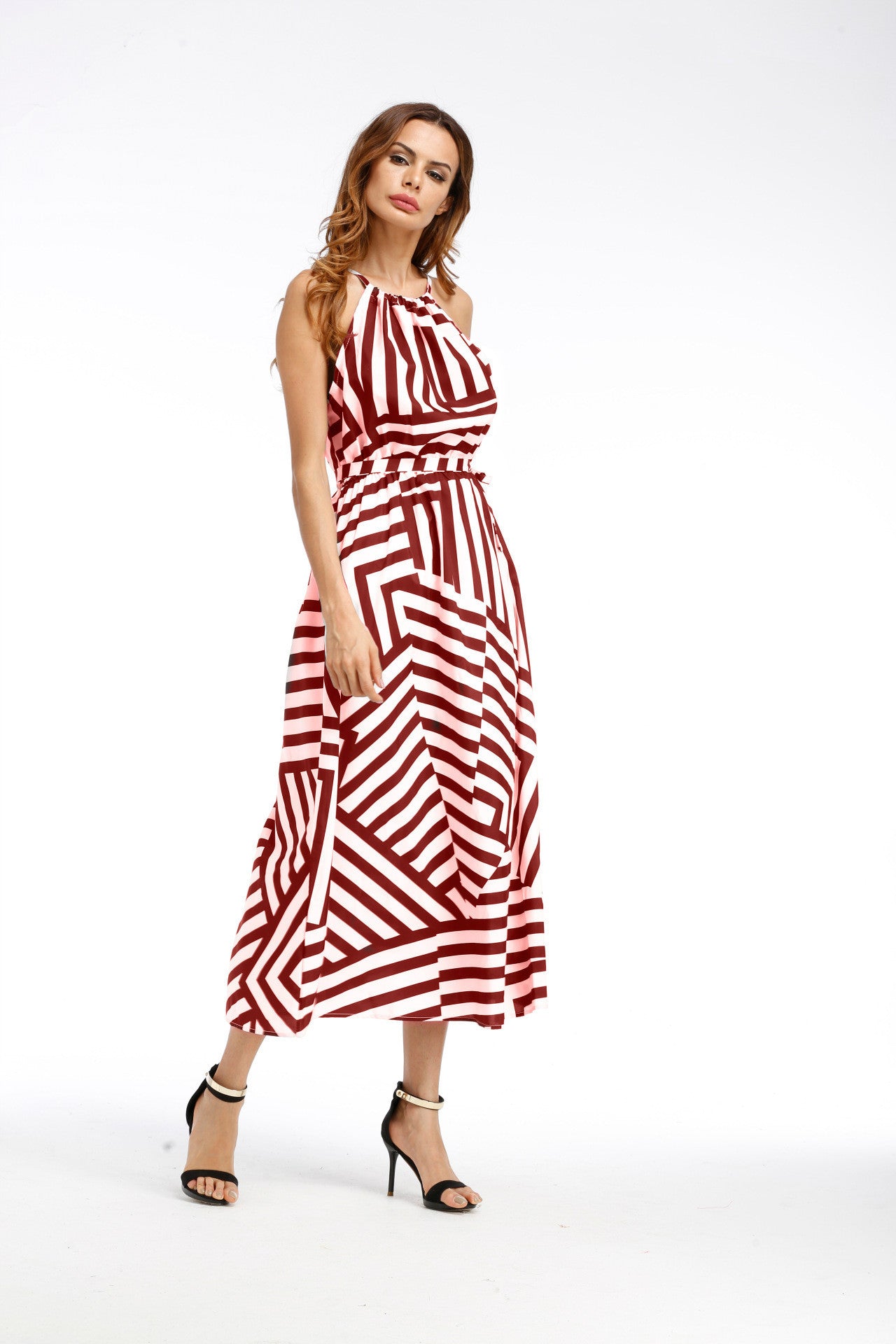 printed maxi dress large swing skirt 7 colors
