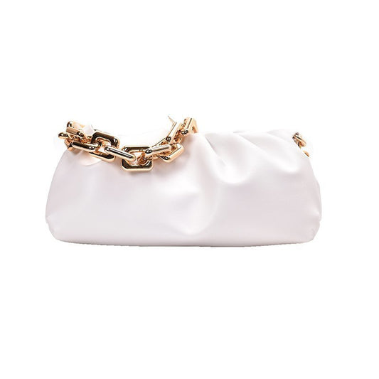White  leather handbag with gold chain