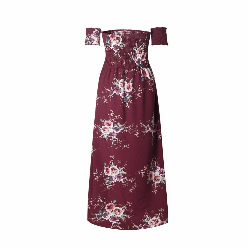 burgundy floral off shoulder dress 