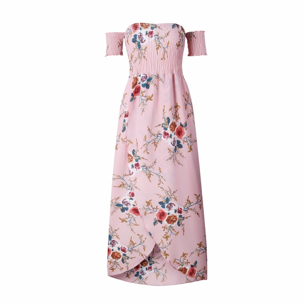 pink floral off shoulder dress  for casual occasions 
