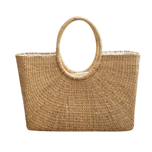 Square Rattan Handbag Natural Straw Tote from Uplift Luxe