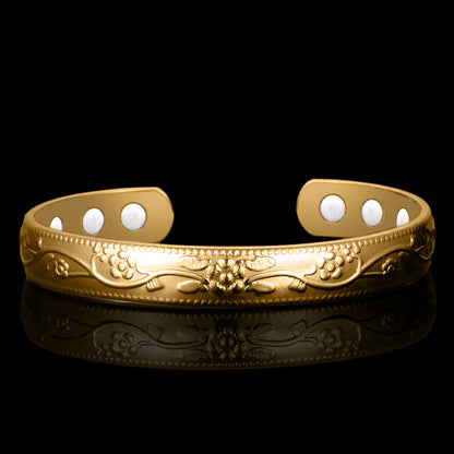 Copper magnetic bracelet with gold plating and embedded magnets for wellness

