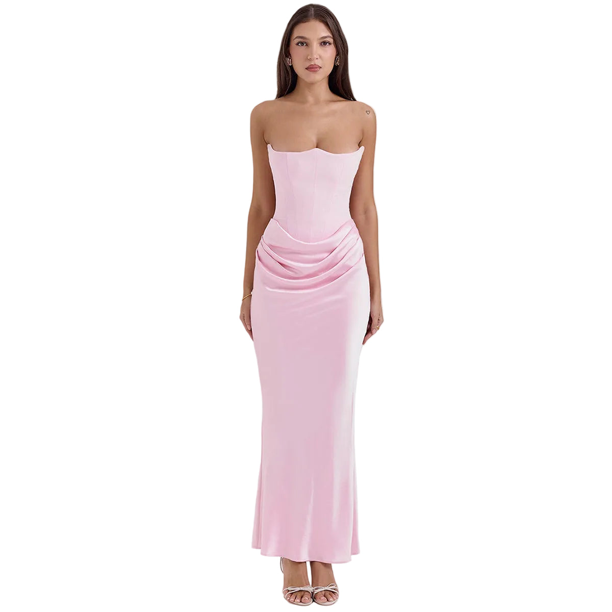 corset bodice satin  pink dress for wedding guest women
