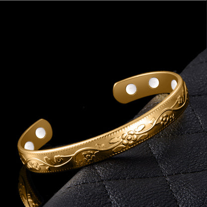 Gold plated wellness bracelet magnetic therapy cuff for holistic lifestyle

