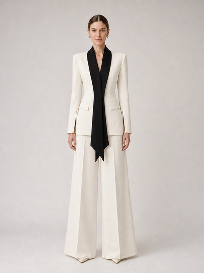 Cream Suit with Black Scarf Lapel