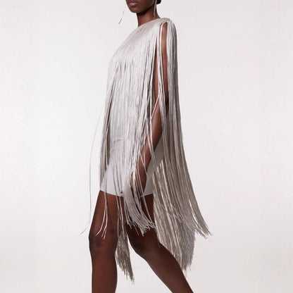 Statement fringe midi dress for cocktail parties

