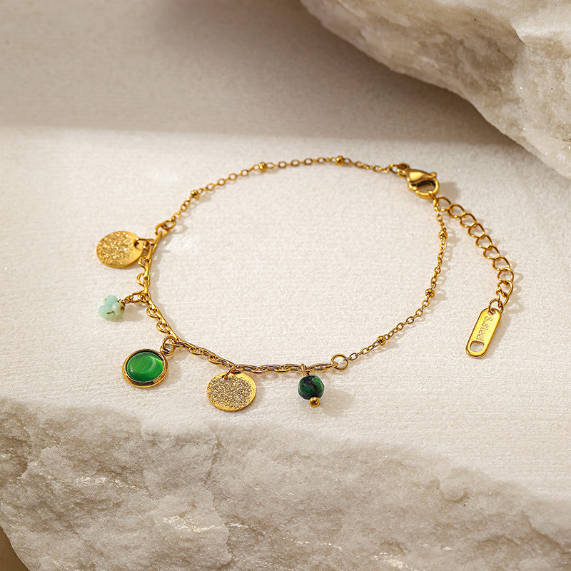 18K gold plated natural stone bracelet with charms 