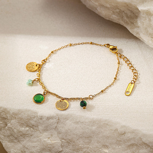 18K gold plated natural stone bracelet with charms 