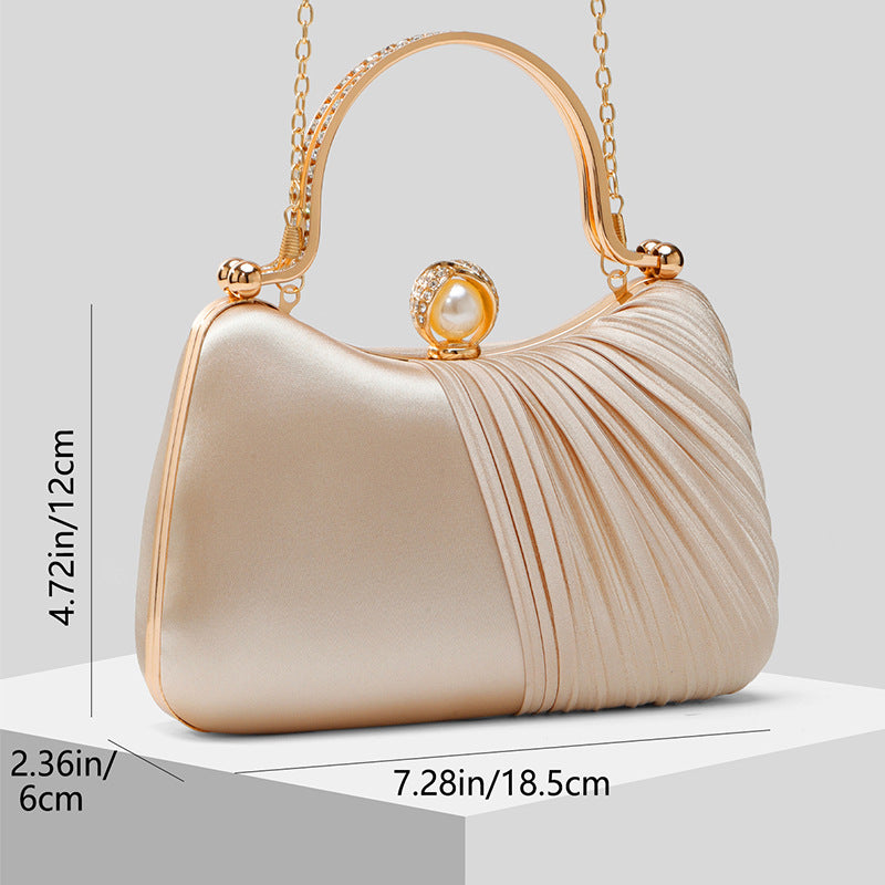 Satin Pleated Evening Dinner Clutch Handbag Chain Bag – view 2