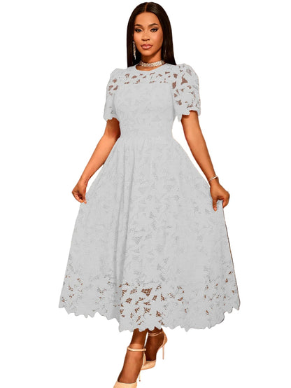 lake green elegant puff sleeve dress women
