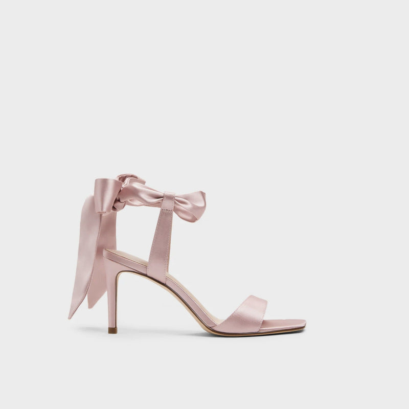 Bow-tie Strappy Satin Faux-leather Sandals in Pink
