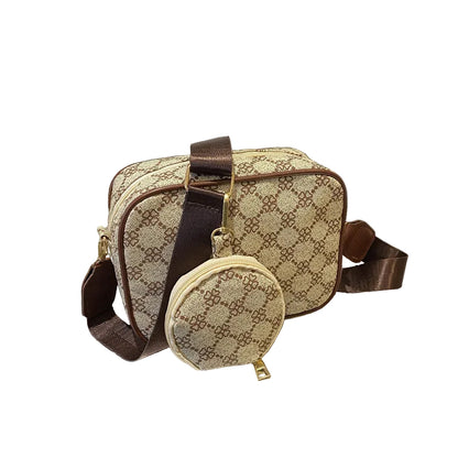 Patterned handbag with matching round pouch 
