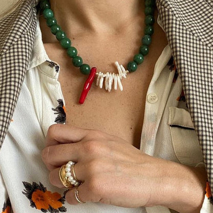 Red Beaded Necklace Titanium Steel Statement necklace from Uplift Luxe