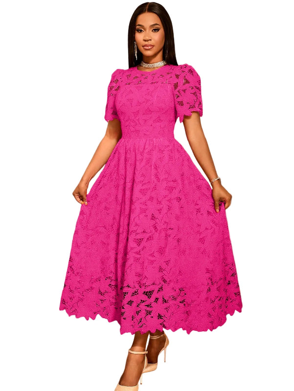 rose red lace patchwork dress women formal

