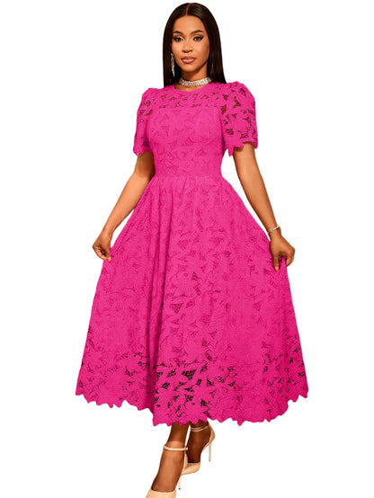 rose red lace patchwork dress women formal
