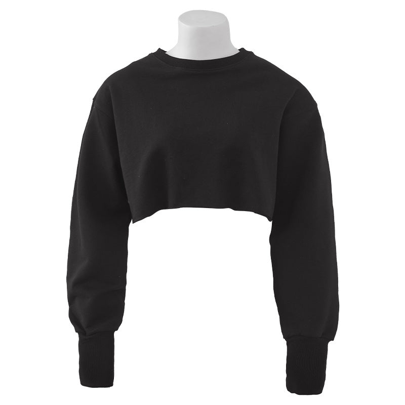 Oversized crop black sweatshirt crew neck for casual everyday wear

