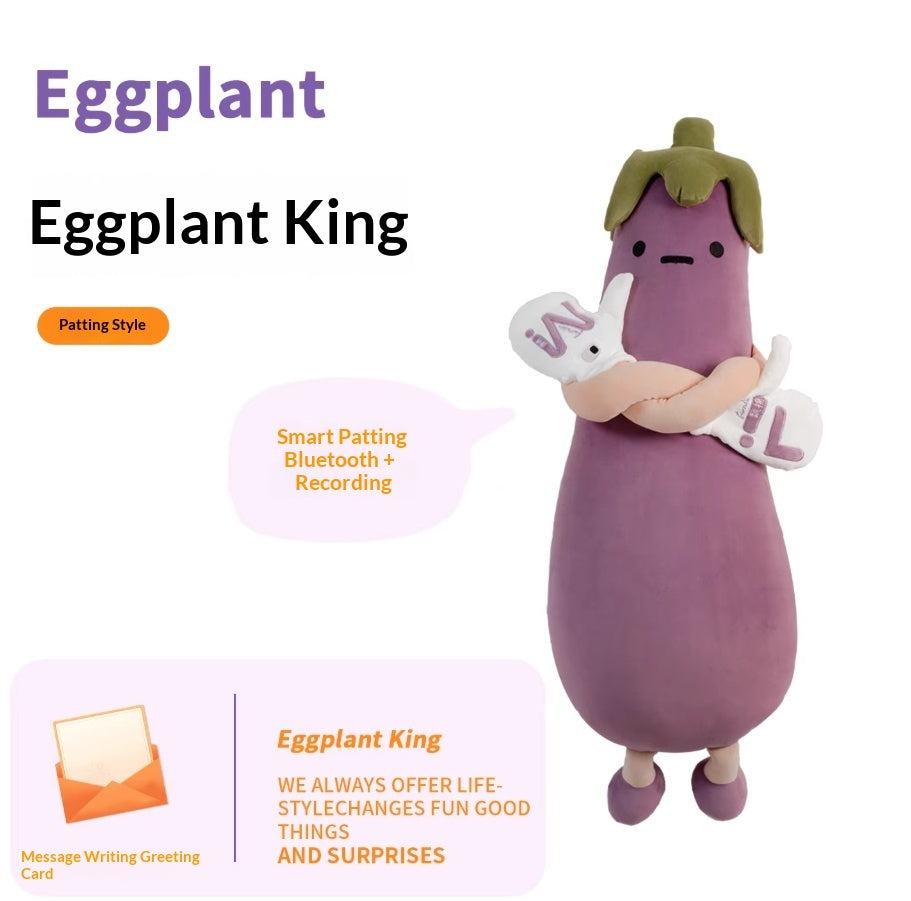 Plush toy resembling an eggplant with text and features highlighted  smart pathing 