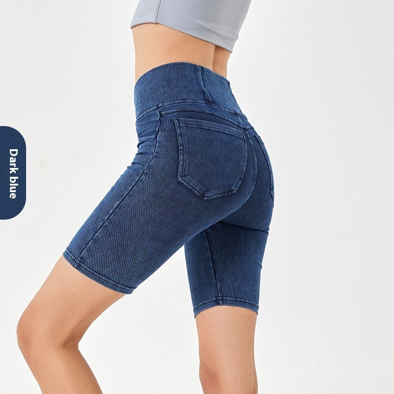 High waist bike shorts women denim elastic fabric cycling shorts

