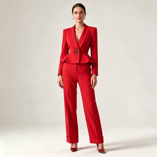 Crystal Flower Peplum Blazer Suit