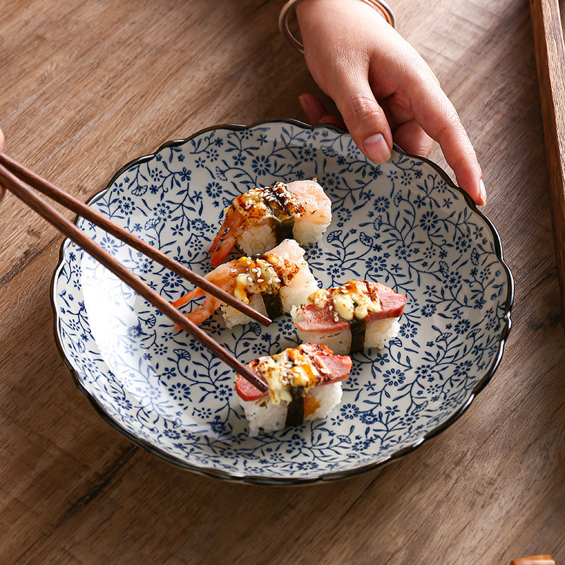 Elegant Japanese-style dinner plate for soup and sushi