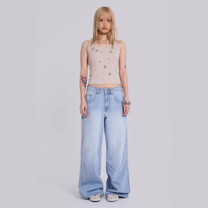 Baggy denim jeans back view showing comfortable wide leg cut and premium fabric