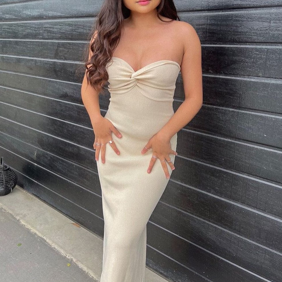 Twist-Front Strapless Knit Maxi Dress – view 4