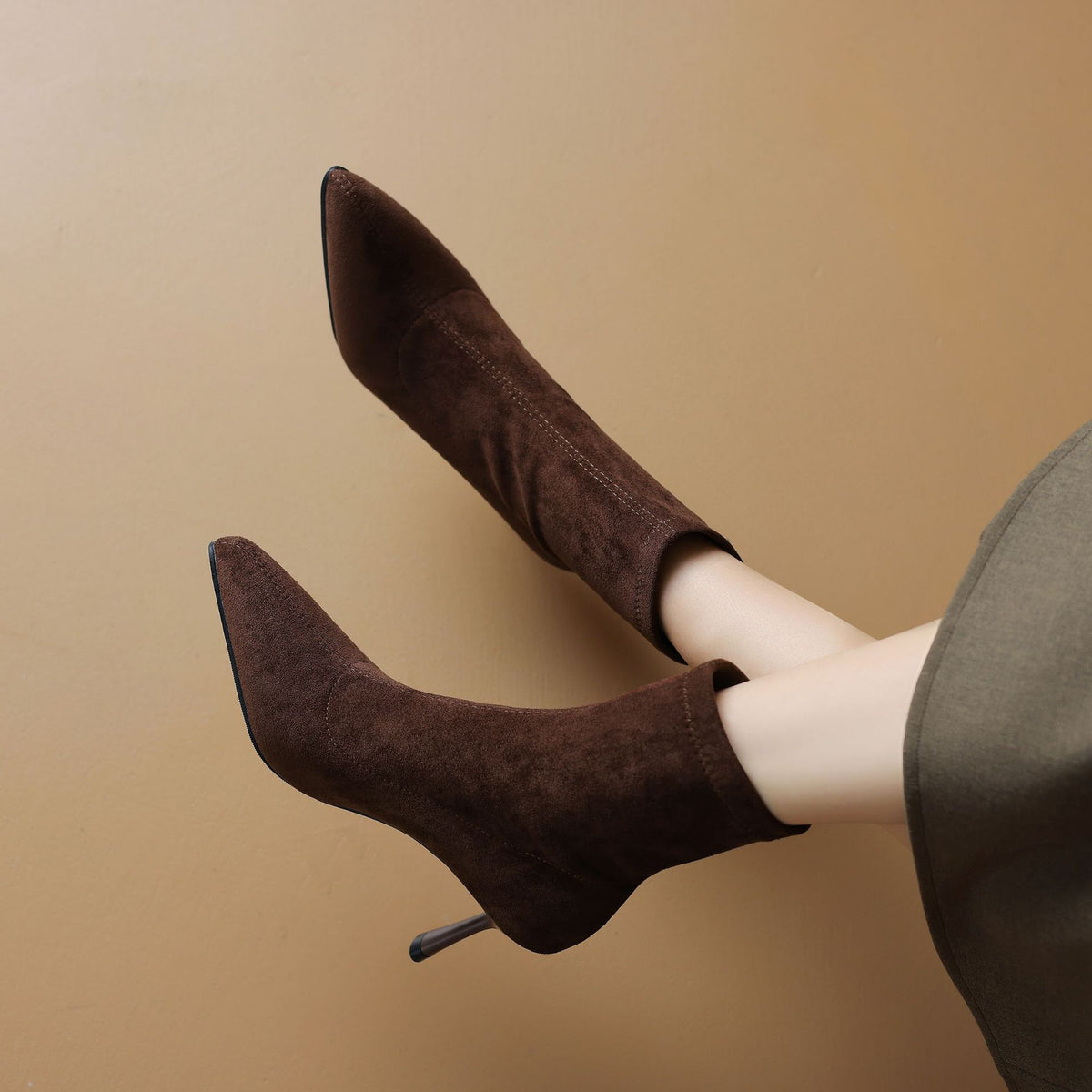 French-style Elegant Pointed-toe Suede High-heeled Stretch Slim-fit Boots – view 8