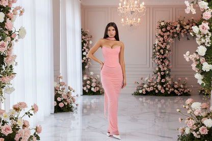 Elegant long dress spaghetti strap for mother of bride and cocktail party

